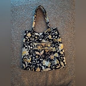 Vintage Vera Bradley Quilted Paisley Black and Yellow Tote Bag Retired Print EUC